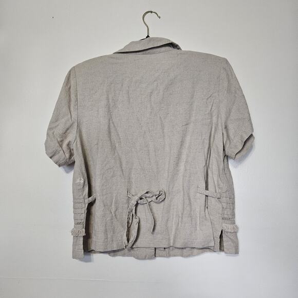 Vtg Fashion Bug Floral Linen Button Up Top Size 16 Embroidered Beige Boho Beach - Picture 5 of 9